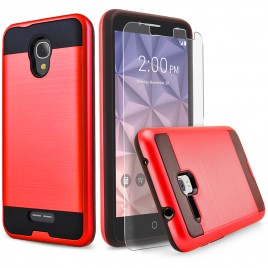 Alcatel OneTouch Fierce 4 Case, 2-Piece Style Hybrid Shockproof Hard Case Cover with [Premium Screen Protector] Hybird Shockproof And Circlemalls Stylus Pen (Red)